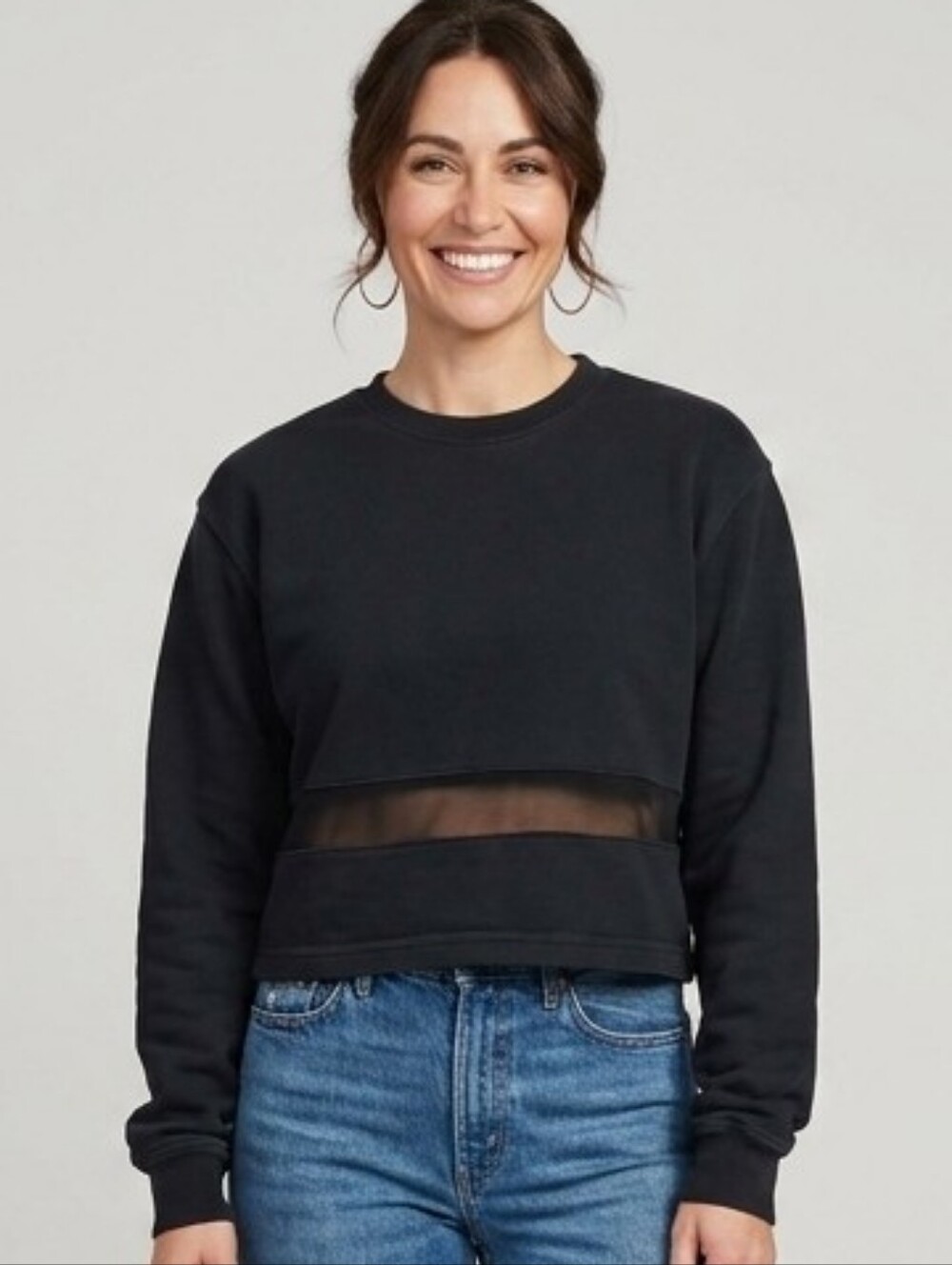 YITTY Black Cropped Mesh-Panel Sweatshirt